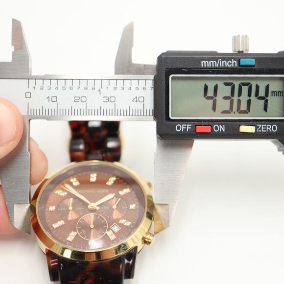 Michael Kors Faux Tortoise Chronograph 43mm MOP Watch 5.75" Bracelet MK-5216 - Picture 2 of 10